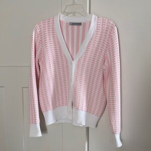 ByCashmere Pink and White V-Neck Knit Cardigan Sweater